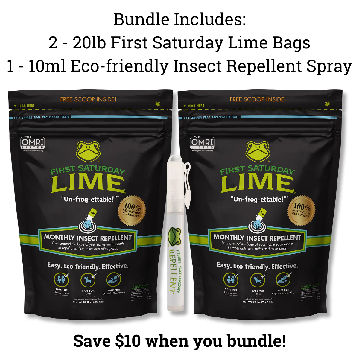 Bundle: 2 First Saturday Lime 20lb Bags and 1 10ml Eco-Friendly Insect Repellent Spray - Weidukt